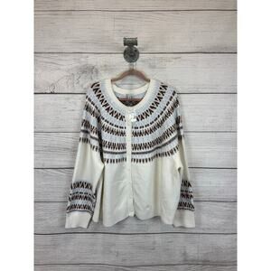 Cato Plus Size White Brown Button Front Knit Cardigan Size 26/28W